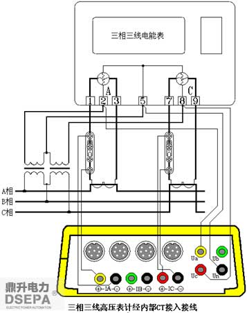 三相三線電能表校驗時CT接入示意接線圖