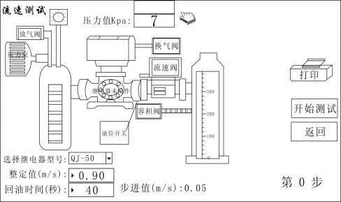 瓦斯繼電器校驗儀容積測試操作界面