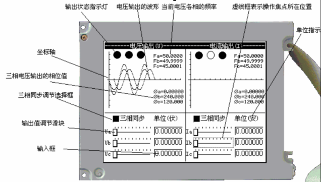 三相程控精密測試電源電壓電流界面示圖