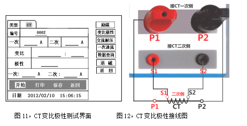 互感器多功能測(cè)試儀CT變比極性測(cè)試界面及接線圖