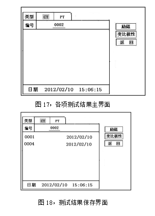 CT伏安特性綜合測試儀各項測試結(jié)果主界面及保存界面