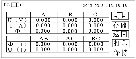 三相相位伏安表查閱功能中查看數(shù)據(jù)